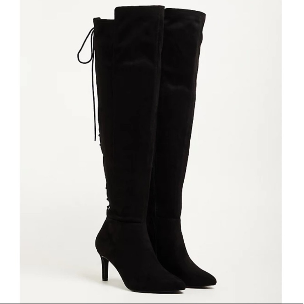 TORRID NWT STILETTO OVER THE KNEE BOOT - STRETCH FAUX SUEDE BLACK